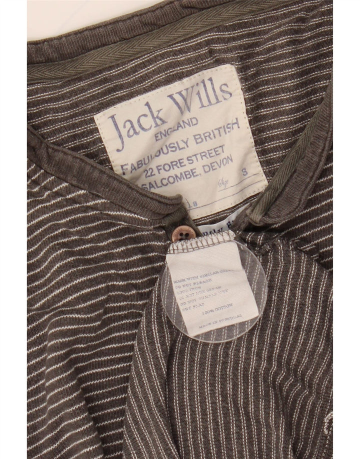 JACK WILLS Mens Top Long Sleeve Small Grey Pinstripe Cotton