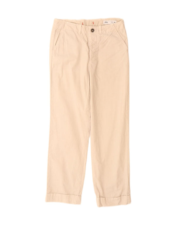 Zara Womens Straight Chino Trousers EU 32 2XS W26 L27 Beige Cotton
