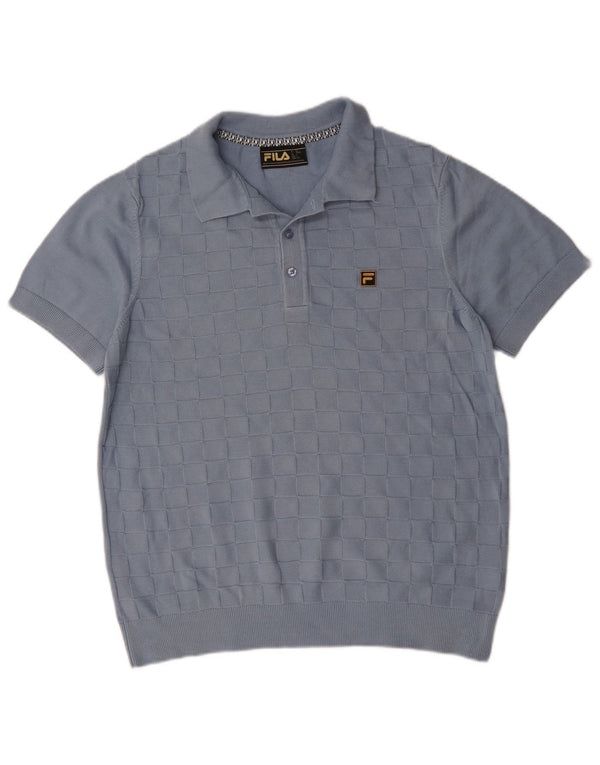 Fila Mens Short Sleeve Polo Neck Jumper Sweater Large Blue Geometric Cotton