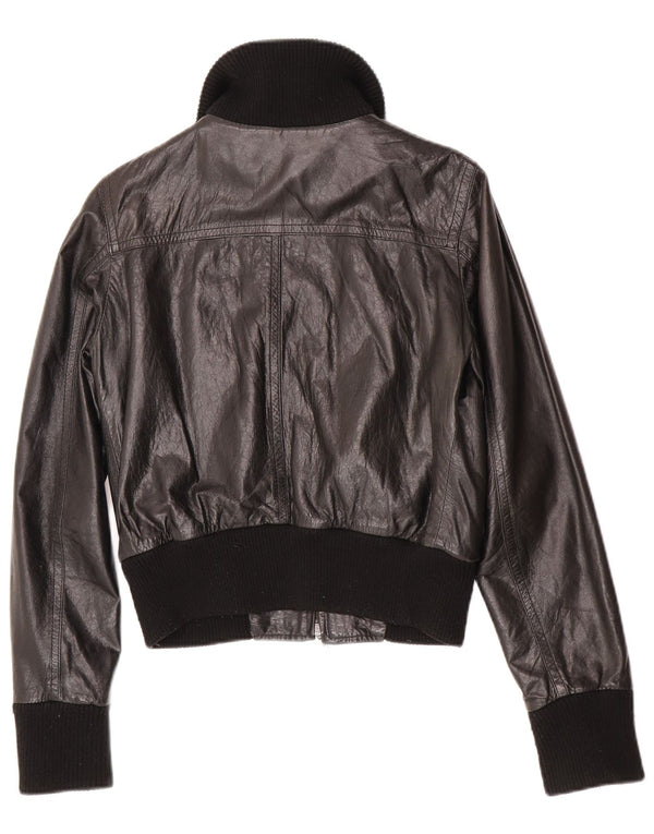 Vintage Womens Leather Bomber Jacket IT 44 Medium Black Leather