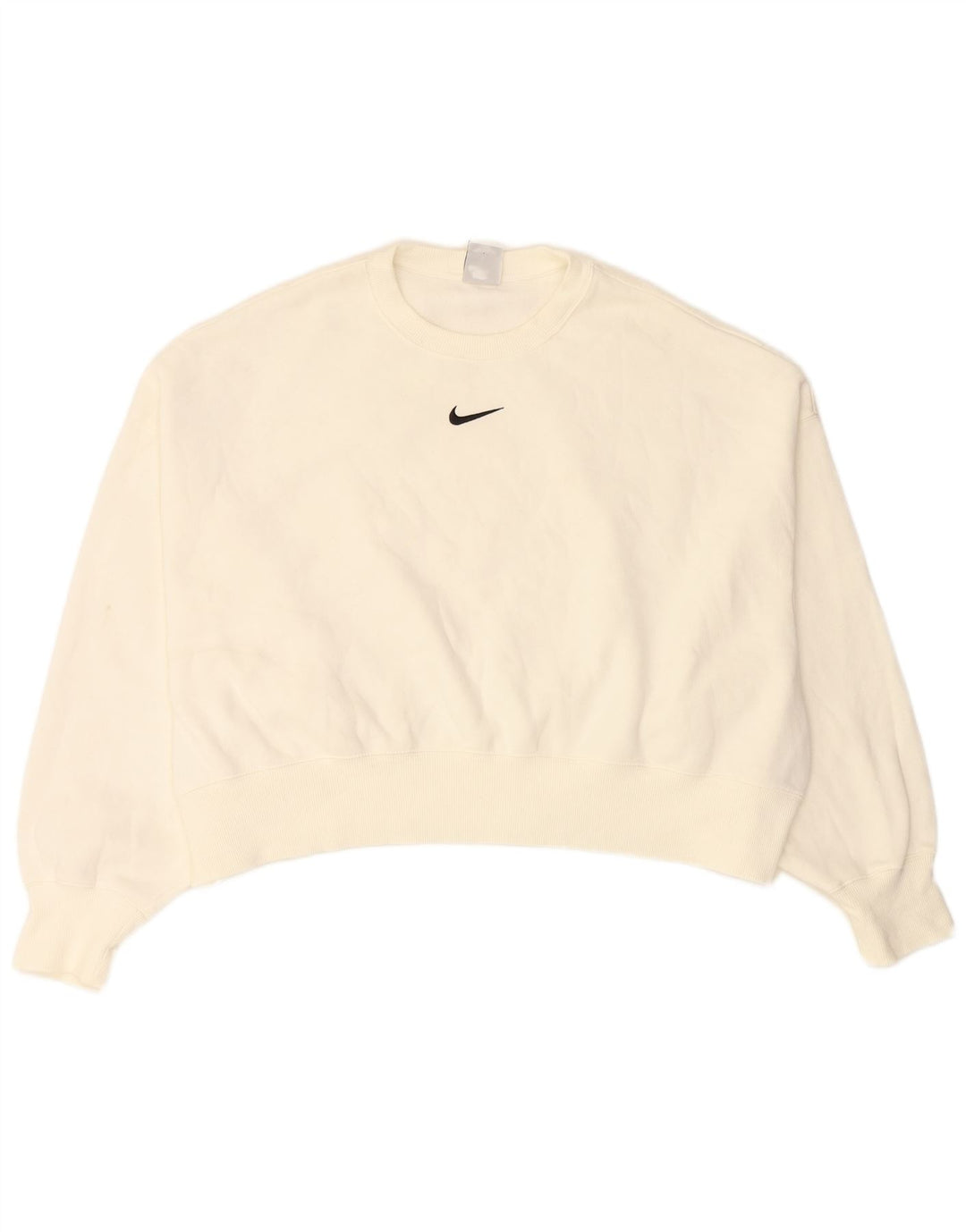 NIKE Womens Crop Oversized Sweatshirt Jumper UK 14 Medium White Cotton