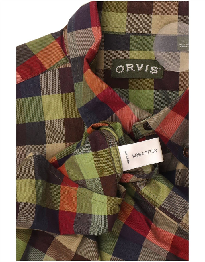Orvis Mens Shirt XL Green Check Cotton