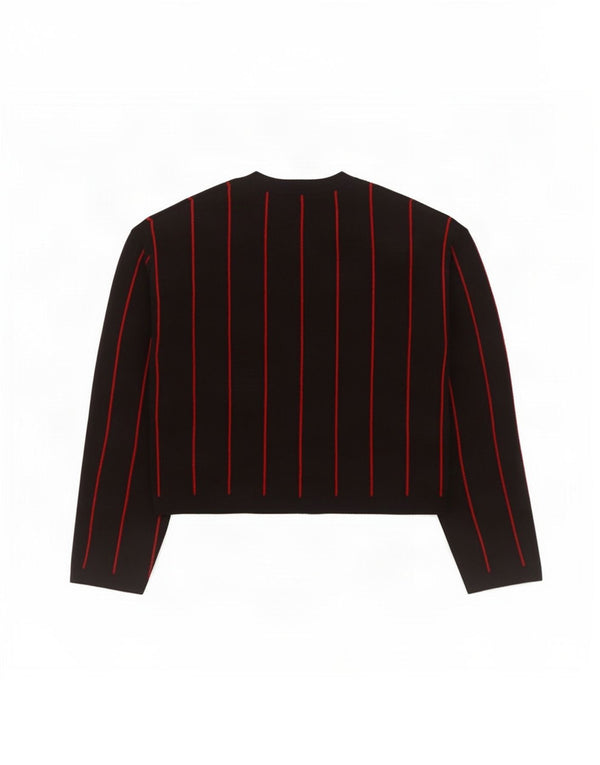 Zara Womens Crop Crew Neck Jumper Sweater UK 10 Small Black Striped Viscose
