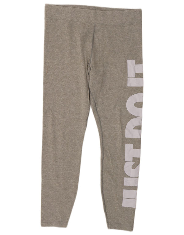Nike Womens Crop Graphic Leggings UK 14 Large  Grey Flecked Cotton