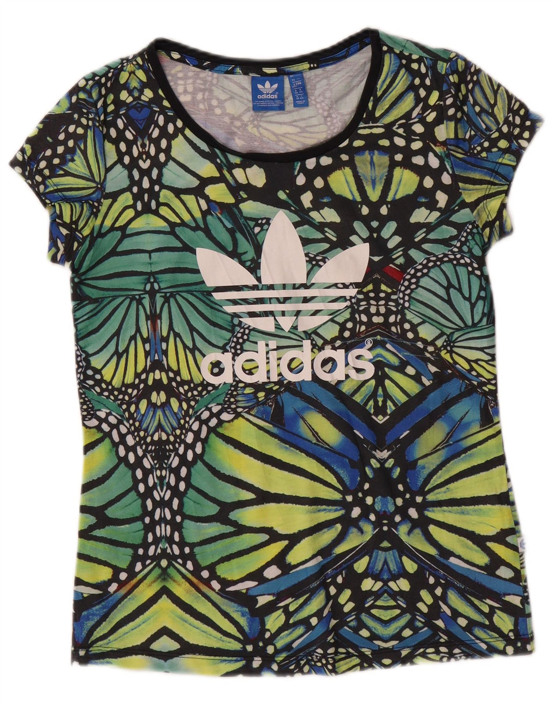 Adidas Womens Graphic T-Shirt Top UK 12 Medium Green Polyester