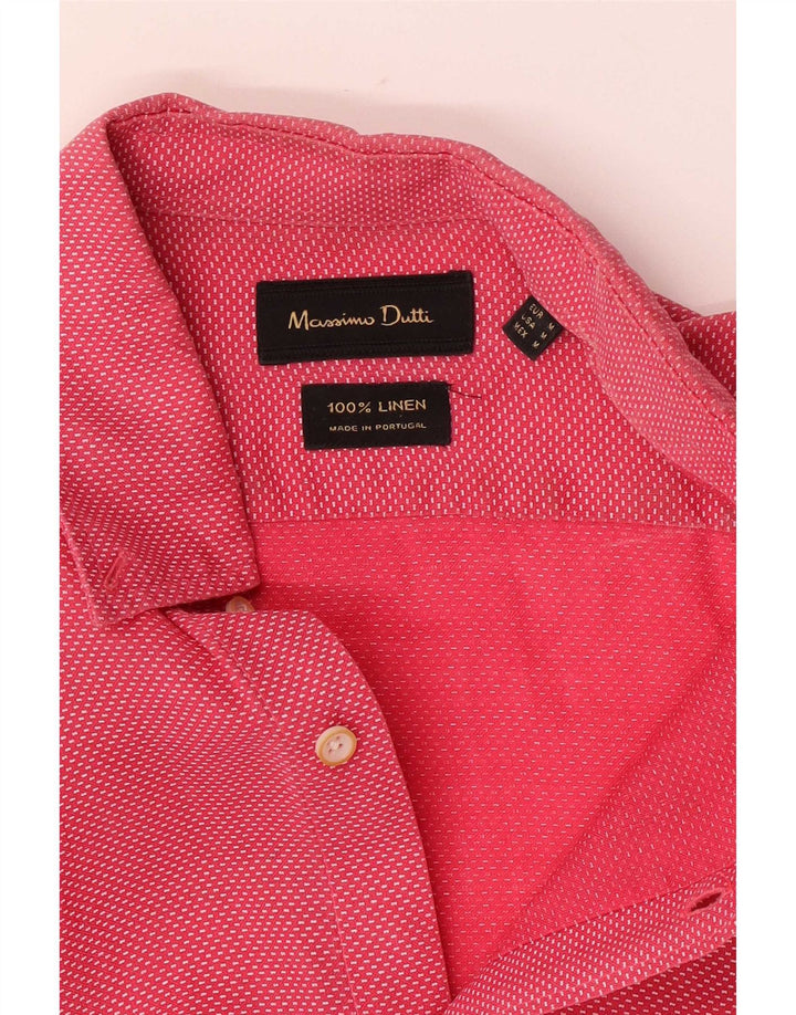 Massimo Dutti Mens Shirt Medium Pink Spotted Linen