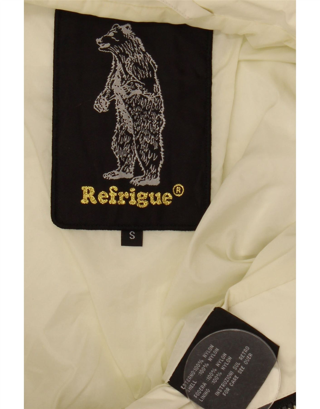 REFRIGUE Womens Crop Bomber Jacket UK 10 Small Off White Colourblock Nylon