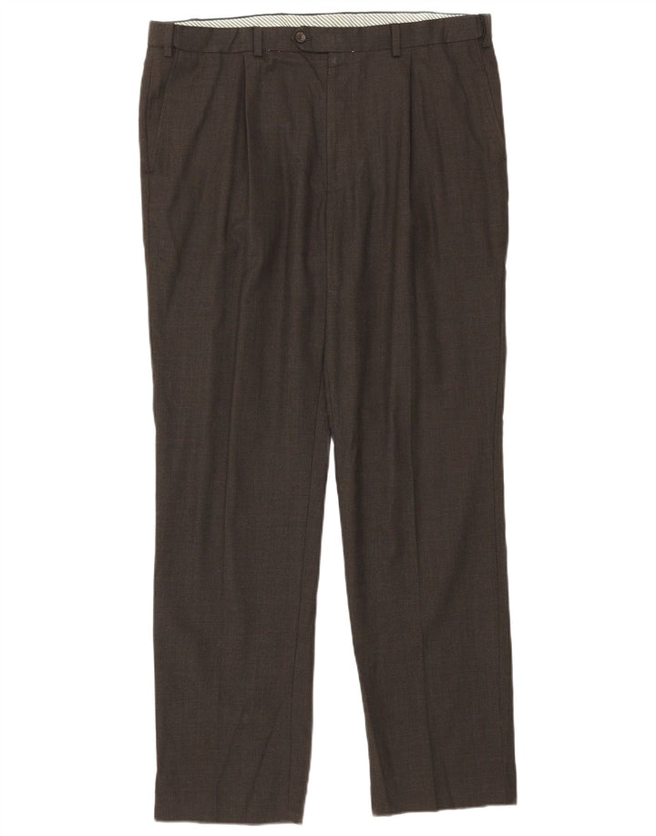 Marks & Spencer Mens Straight Suit Trousers W38 L33 Brown Wool