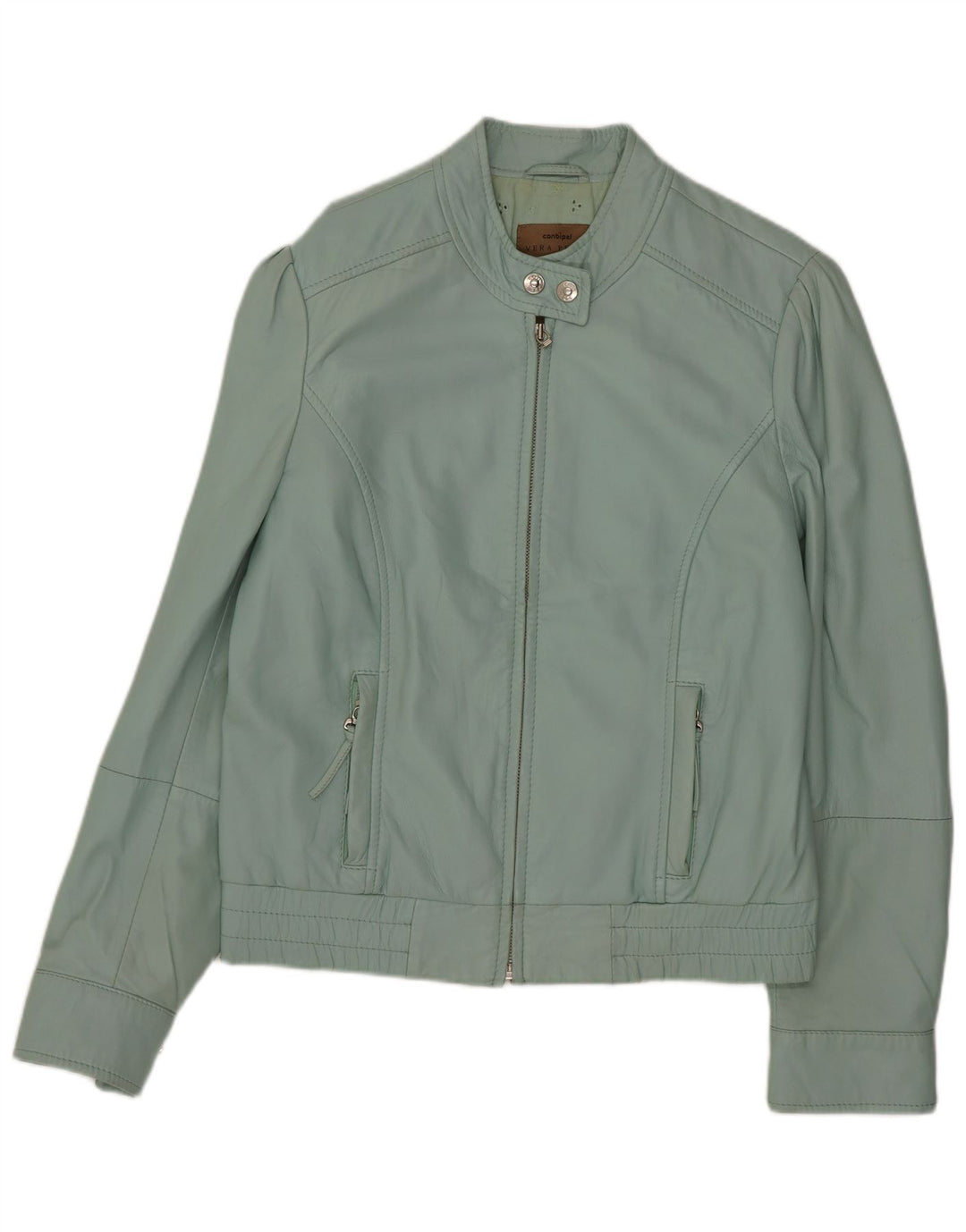 Conbipel Womens Leather Biker Jacket IT 44 Medium Green Leather
