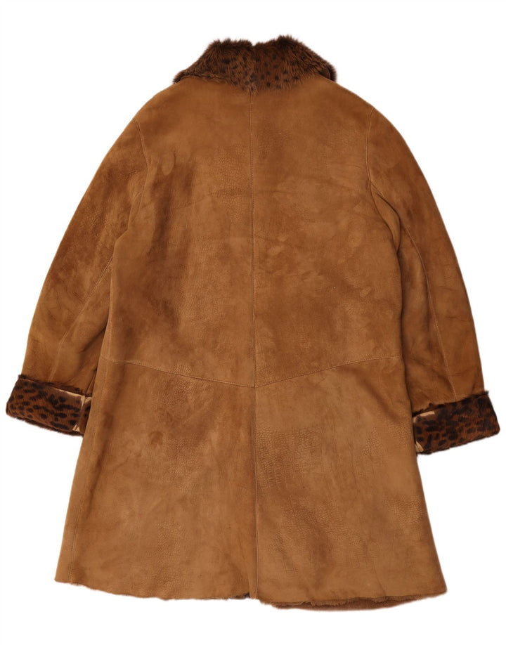 Vintage Womens Oversized Shearling Coat UK 14 Medium Brown Animal Print