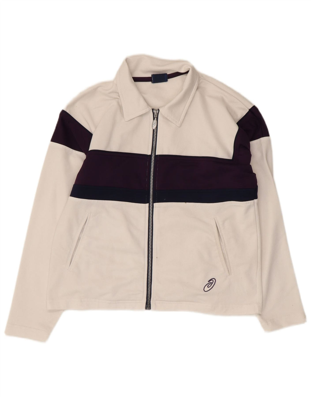 Asics Womens Oversized Tracksuit Top Jacket UK 10 Small White Colourblock