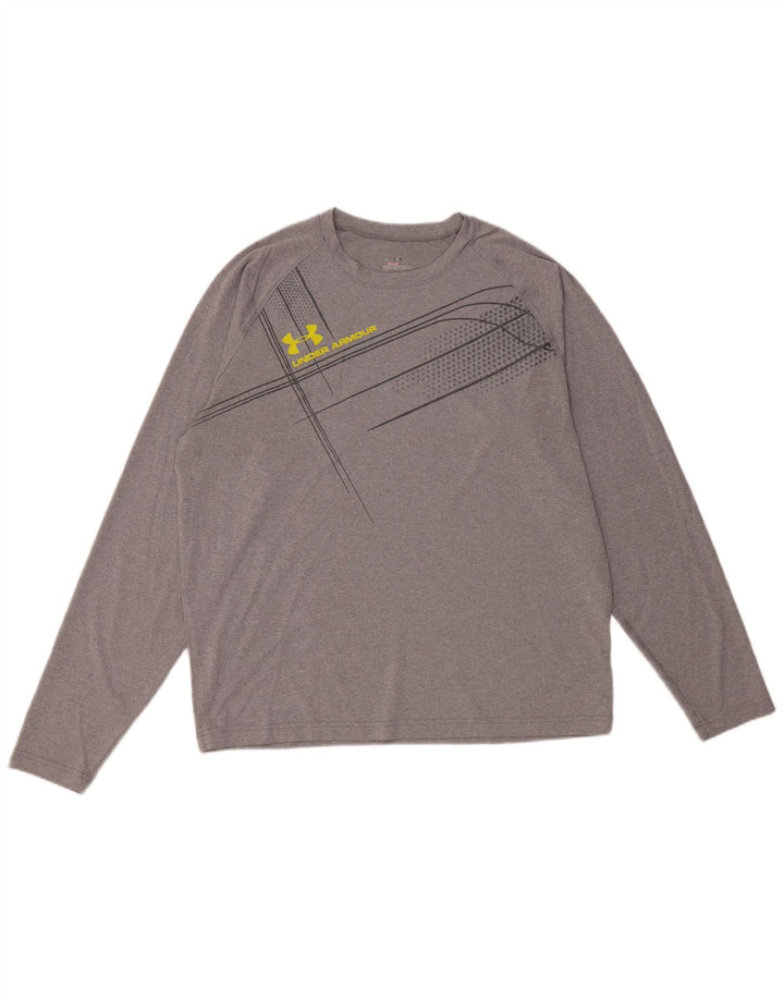 UNDER ARMOUR Mens Heat Gear Graphic Top Long Sleeve Large Grey Polyester