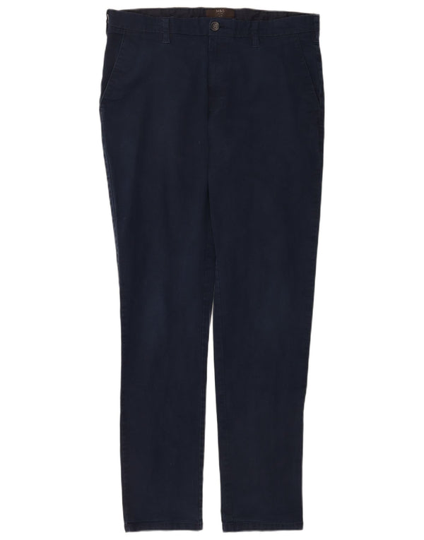Marks & Spencer Mens Slim Chino Trousers W34 L33 Navy Blue Cotton