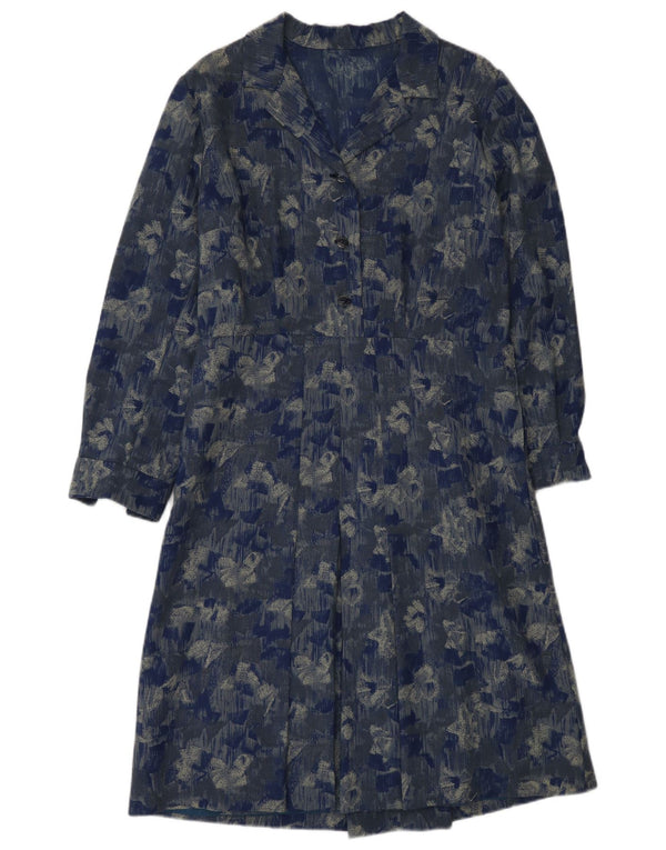 Vintage Womens Long Sleeve Maxi Dress UK 6 XS Blue Floral
