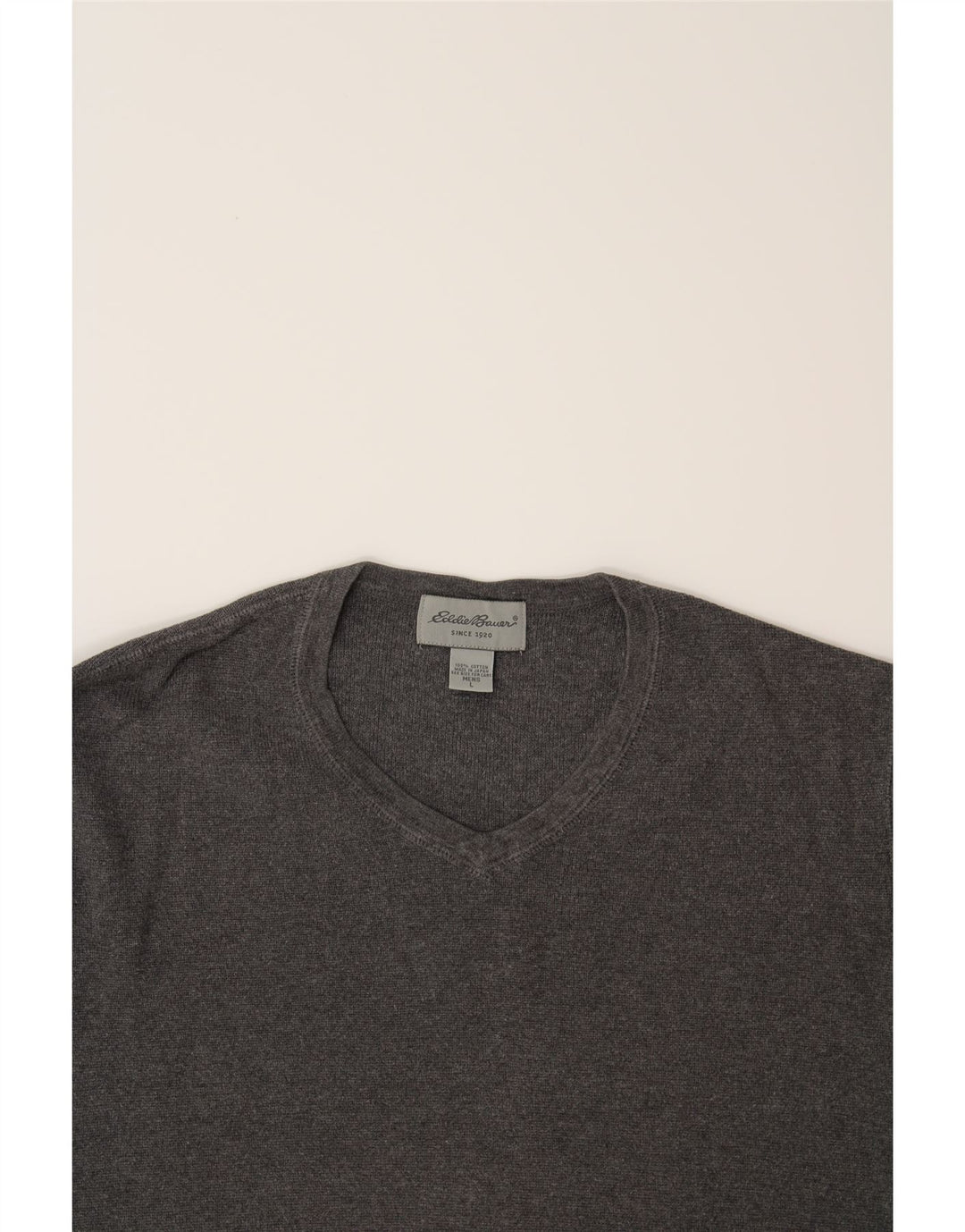 EDDIE BAUER Mens V-Neck Jumper Sweater Large Grey Cotton Vintage Eddie Bauer and Second-Hand Eddie Bauer from Messina Hembry 