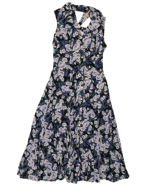 Vintage Womens Sleeveless Shirt Dress UK 12 Medium Blue Floral