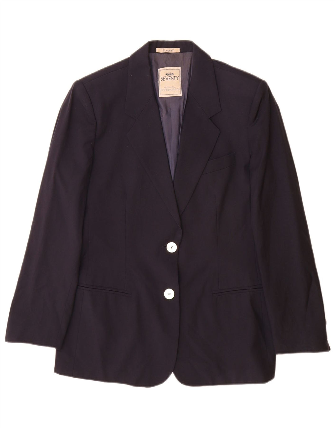 Seventy Womens 2 Button Blazer Jacket IT 44 Medium Navy Blue Virgin Wool