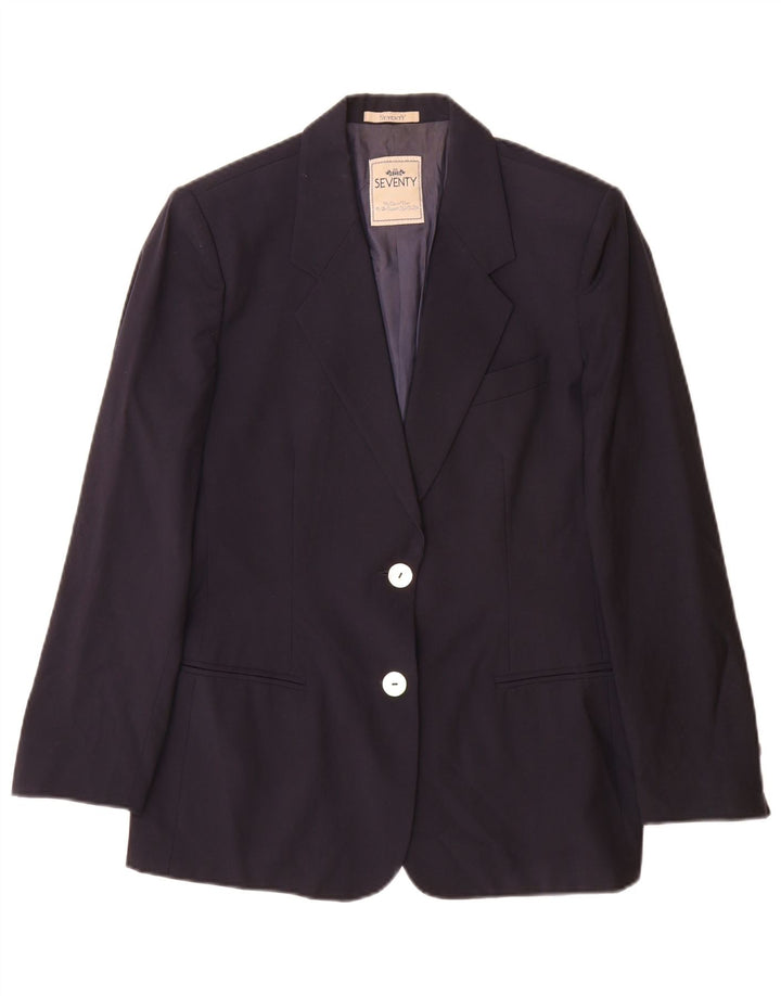 Seventy Womens 2 Button Blazer Jacket IT 44 Medium Navy Blue Virgin Wool