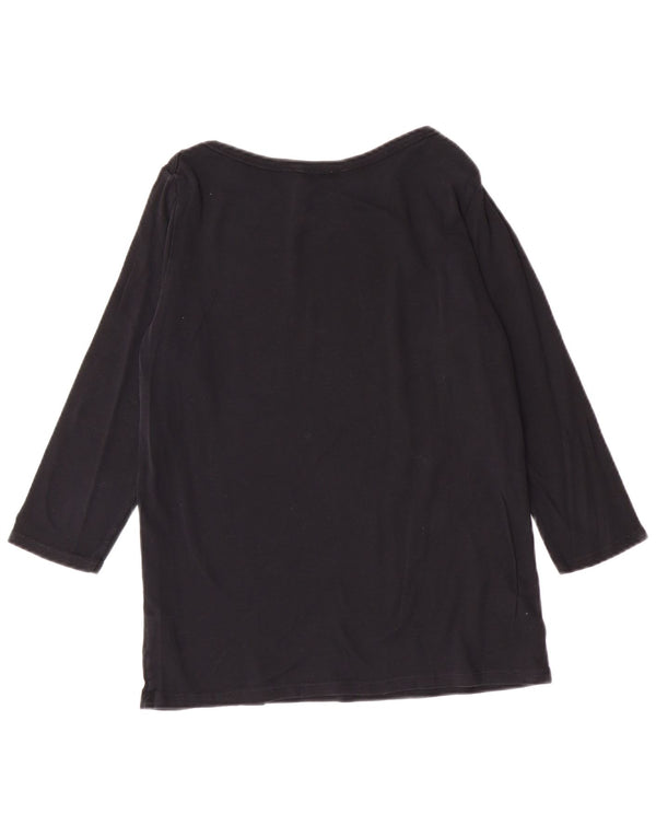 BENETTON Womens Top 3/4 Sleeve UK 14 Large Black Cotton