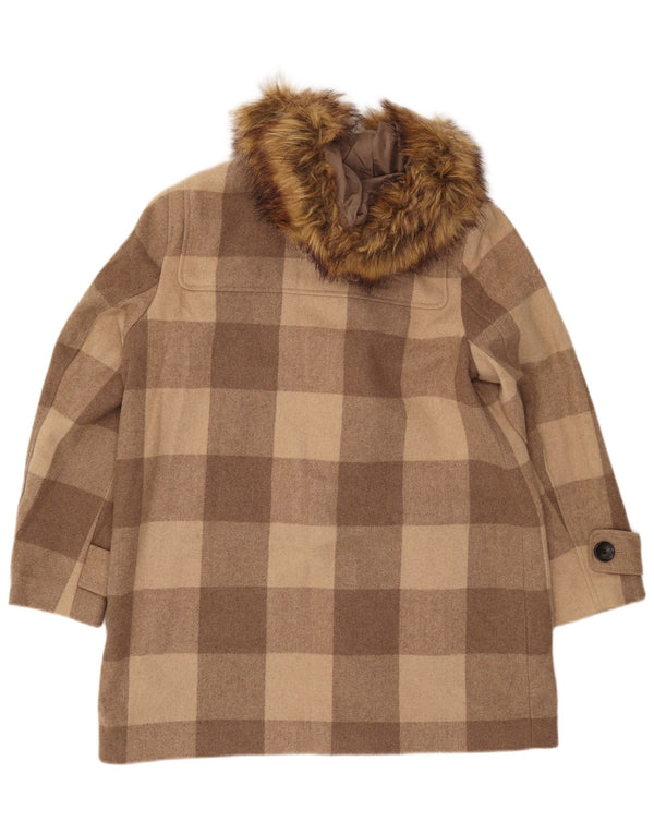 MARKS & SPENCER Womens Hooded Duffle Coat UK 16 Large Brown Check