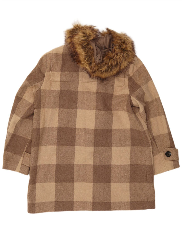 MARKS & SPENCER Womens Hooded Duffle Coat UK 16 Large Brown Check
