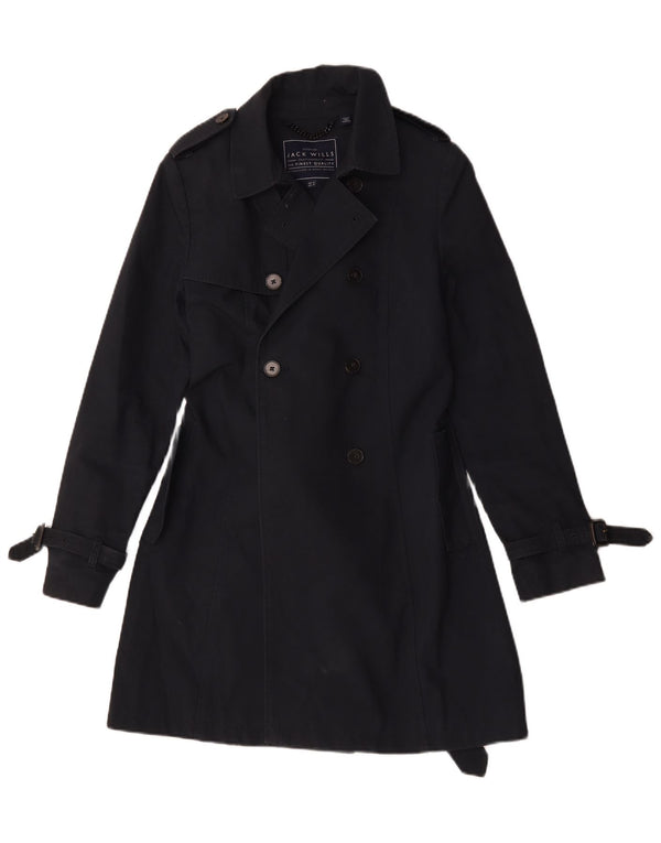 Jack Wills Womens Trench Coat UK 12 Medium Navy Blue Cotton