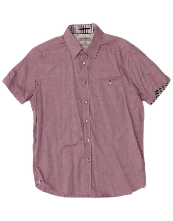 Ted Baker Mens Short Sleeve Shirt Size 4 Large Burgundy Geometric Cotton