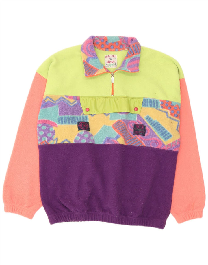 Benetton Mens Zip Neck Fleece Jumper XL Multicoloured Geometric Polyester