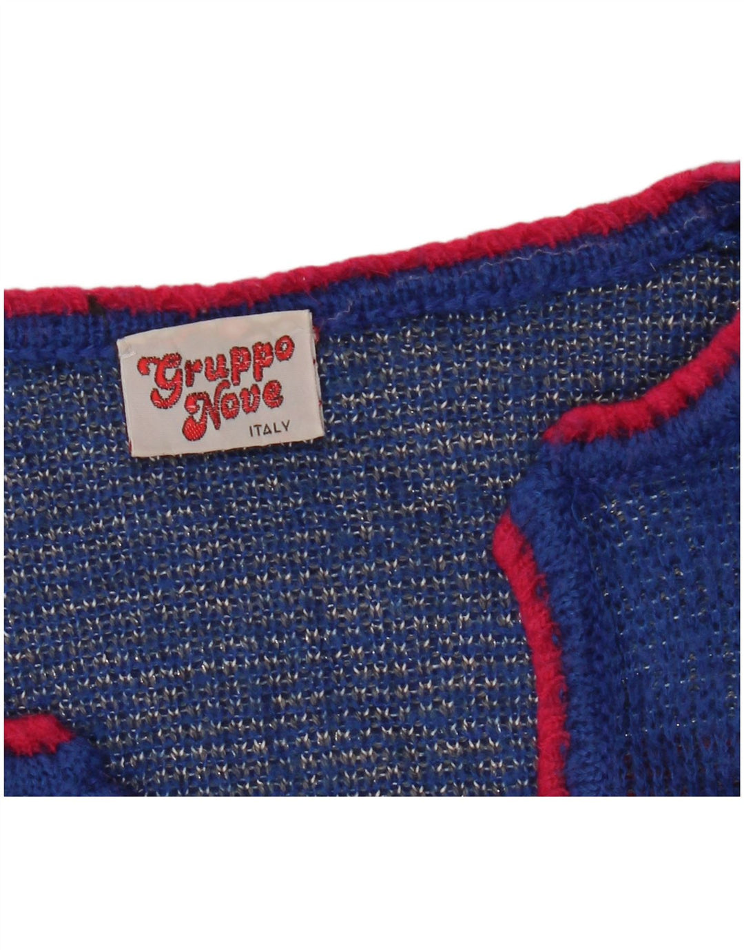 VINTAGE Womens Graphic V-Neck Jumper Sweater UK 16 Large Blue