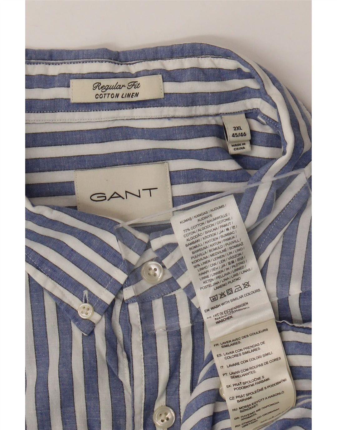 GANT Mens Regular Fit Short Sleeve Shirt Size 45/46 2XL Blue Striped