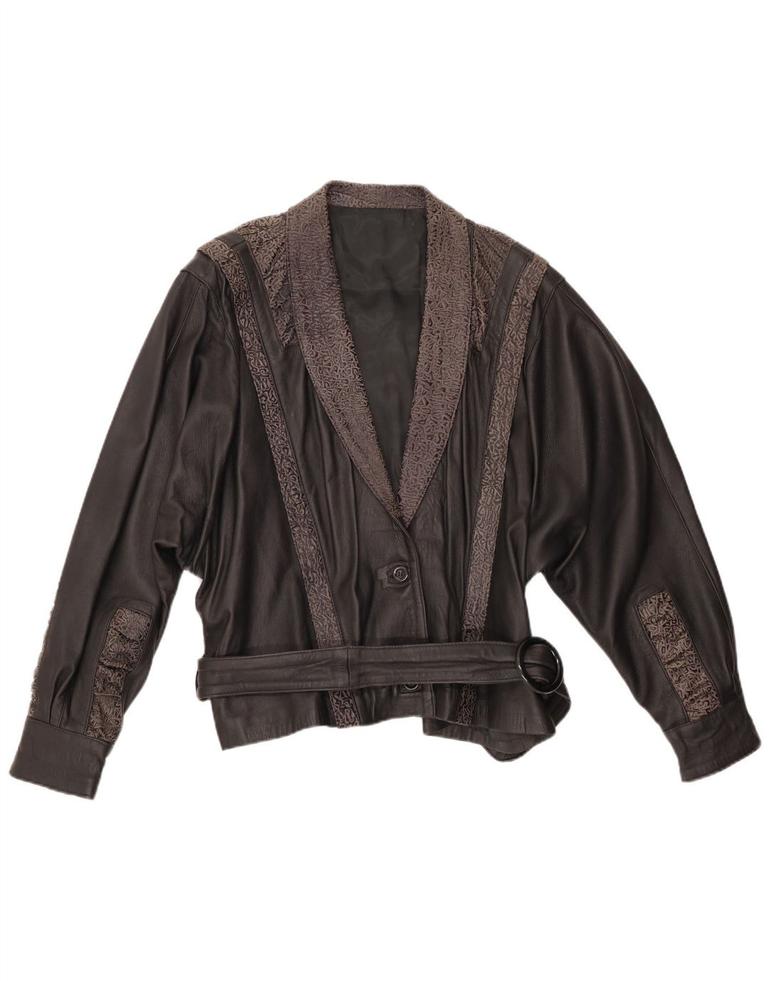 VINTAGE Womens Leather Jacket IT 48 XL Black Geometric Leather