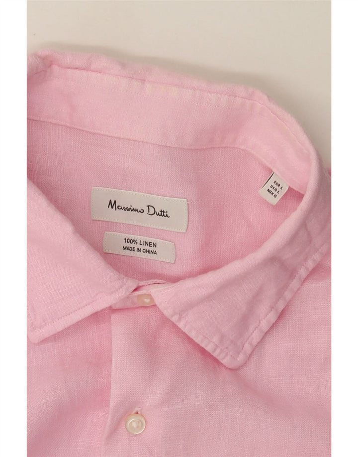 Massimo Dutti Mens Shirt Large Pink Linen