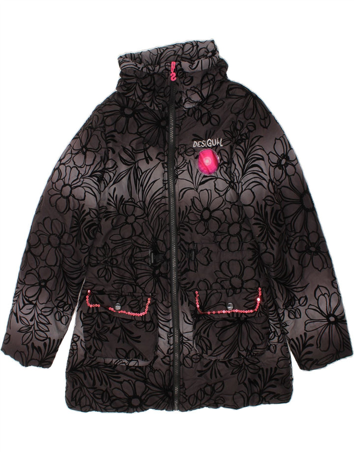 DESIGUAL Girls Windbreaker Jacket 9-10 Years Black Floral Polyester Vintage Desigual and Second-Hand Desigual from Messina Hembry 