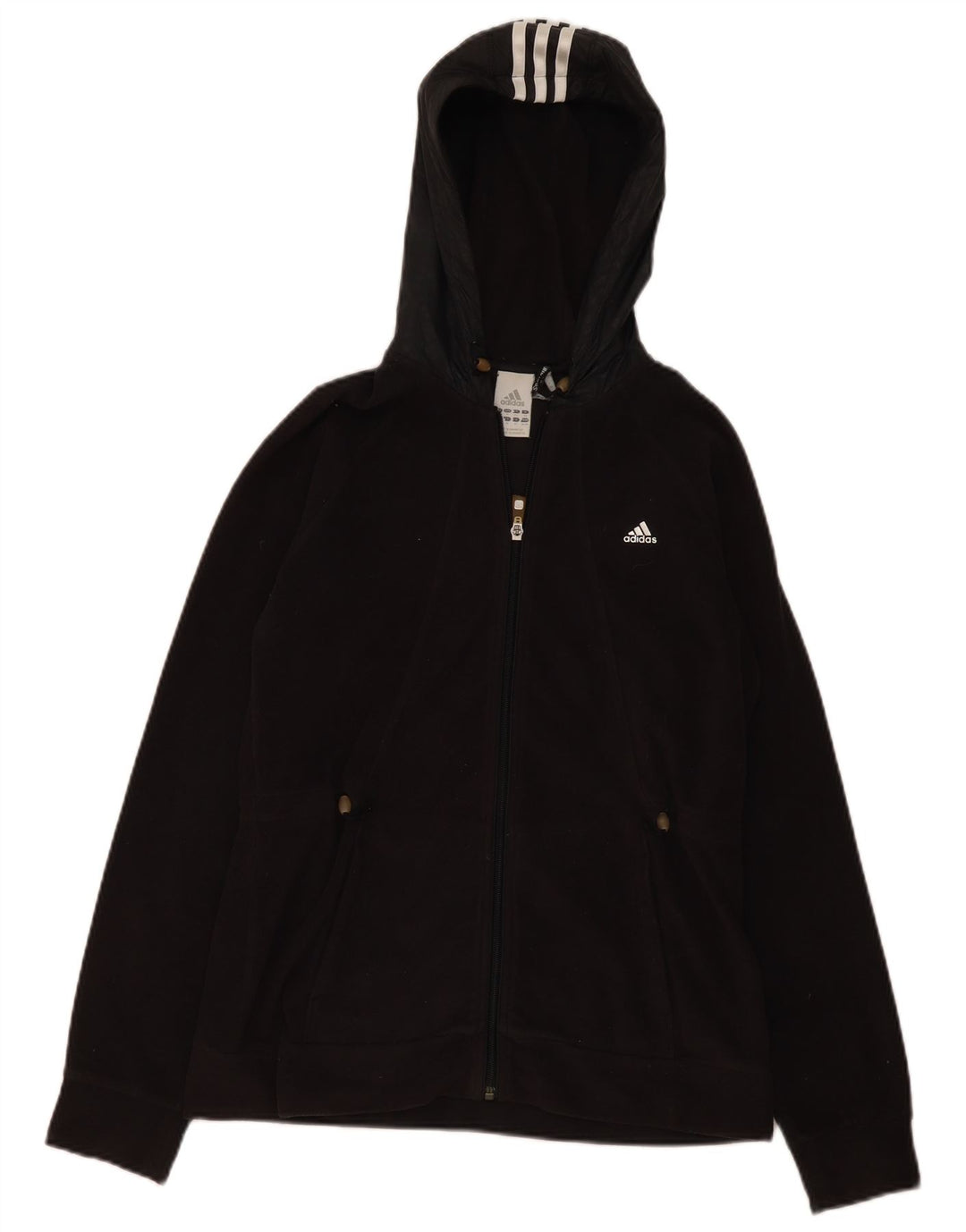 Adidas Womens Hooded Fleece Jacket UK 14 Medium Black Polyester