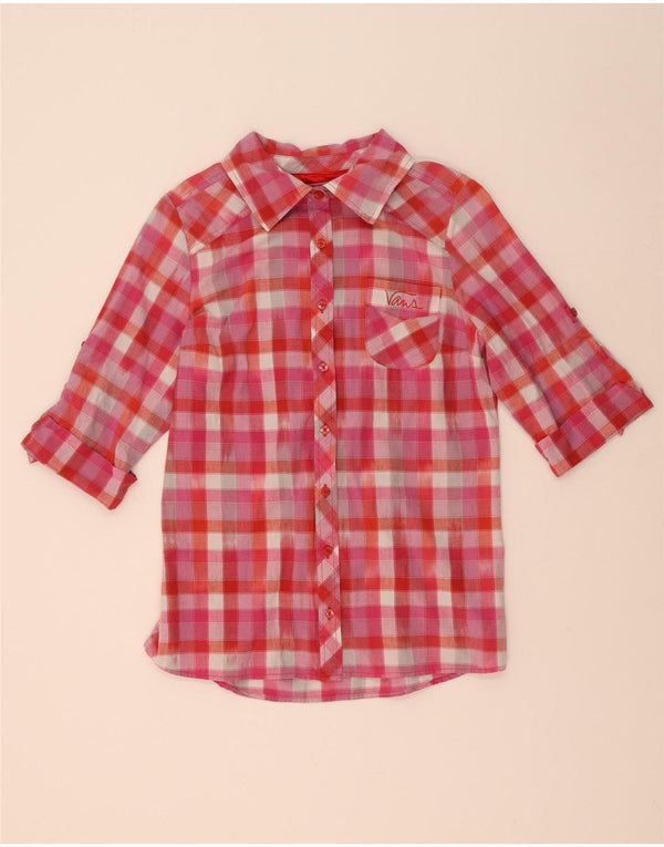 Vans Womens 3/4 Sleeve Shirt UK 14 Large Pink Check Cotton