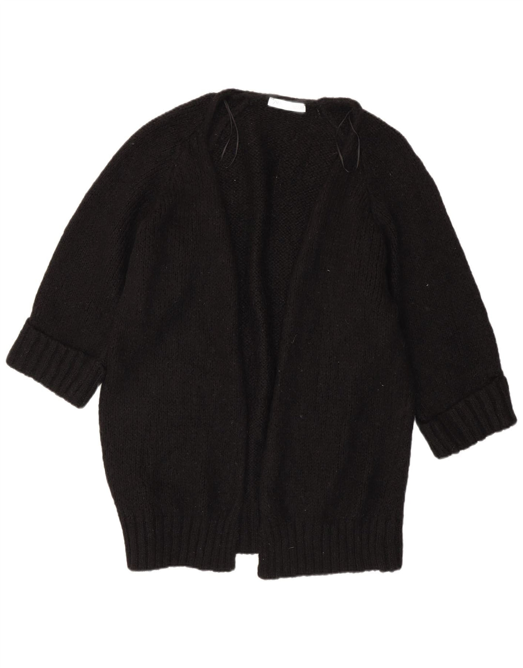 ZARA Womens Oversized Longline Open Cardigan Sweater UK 10 Small Black