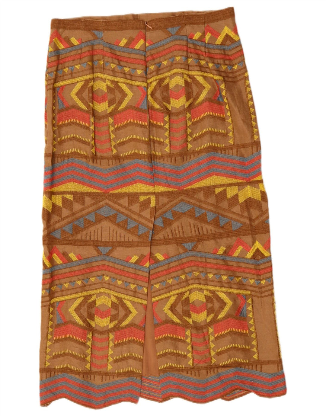 ZARA Womens High Waist Midi Skirt Medium W32  Brown Geometric Polyester