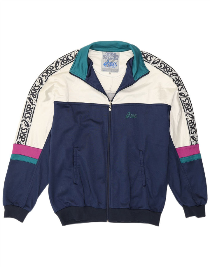 ASICS Mens Graphic Tracksuit Top Jacket IT 54 XL Navy Blue Colourblock