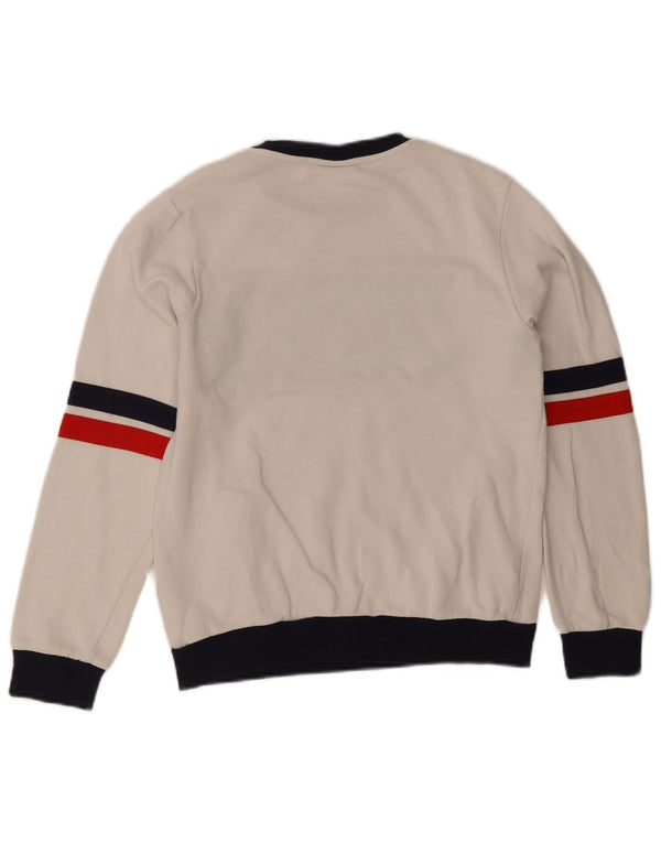 Fila Womens Graphic Sweatshirt Jumper UK 6 XS White Colourblock Cotton