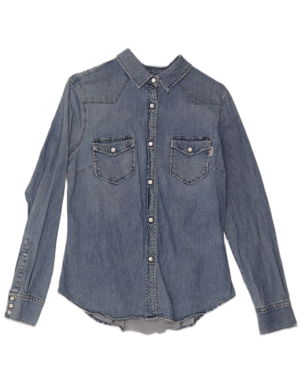 Roy Rogers Womens Denim Shirt UK 12 Medium Blue Cotton