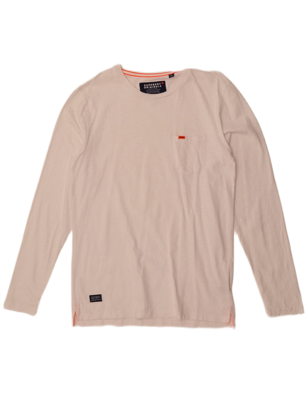 Superdry Mens Top Long Sleeve Large White Cotton