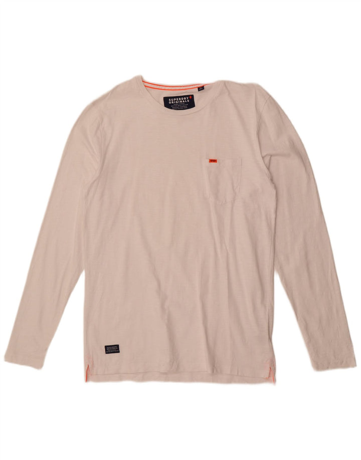 Superdry Mens Top Long Sleeve Large White Cotton