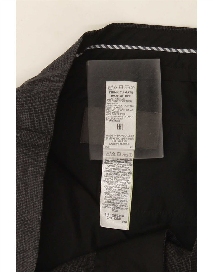 Marks & Spencer Mens Straight Suit Trousers W38 L31 Grey Wool