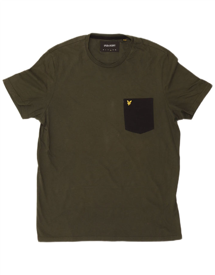 LYLE & SCOTT Mens T-Shirt Top Large Khaki Colourblock Cotton