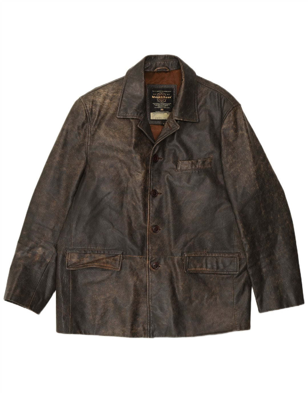 Mays & Rose Mens Leather Jacket IT 50 Large Brown Leather
