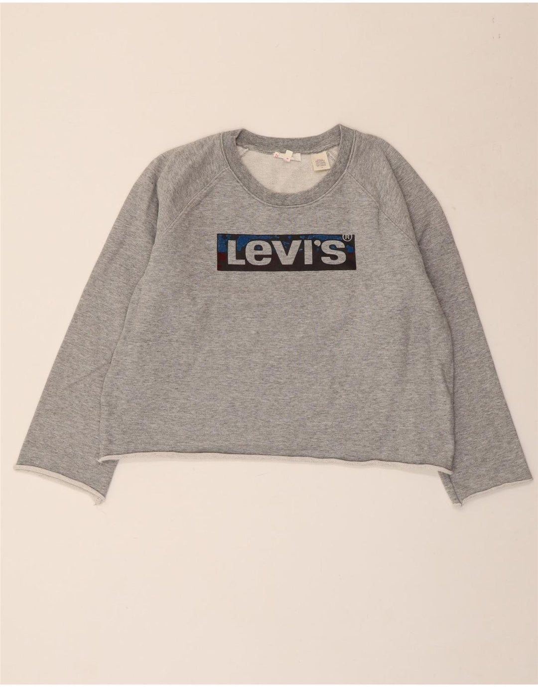 LEVI'S Womens Crop Graphic Sweatshirt Jumper UK 16 Large Grey Flecked