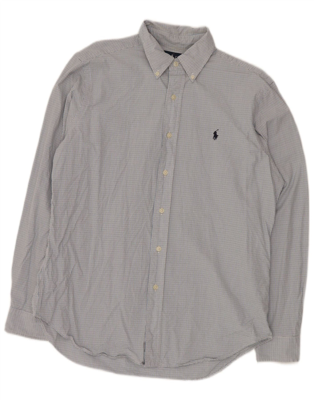 RALPH LAUREN Mens Shirt Size 15 1/2 Medium Blue Gingham Cotton