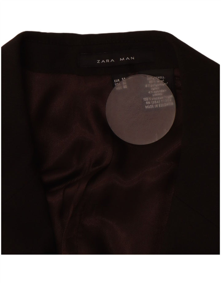 ZARA Mens 2 Button Blazer Jacket EU 54 XL Brown Wool