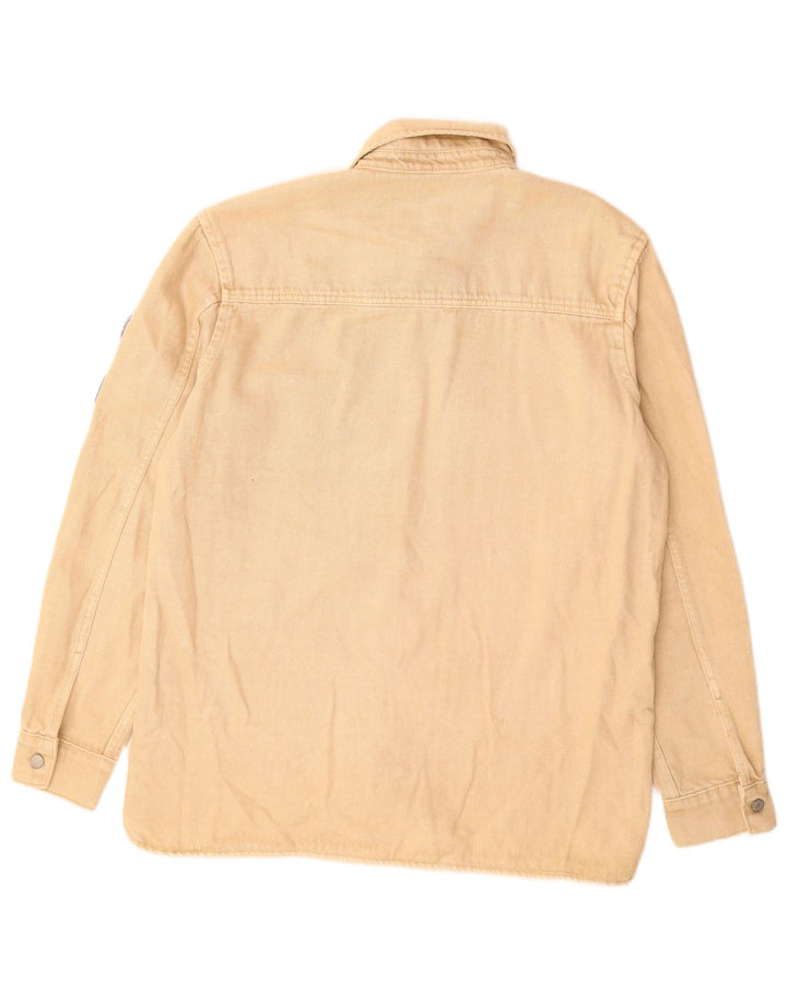 Zara Mens Relaxed Fit Denim Shirt Medium Beige Cotton