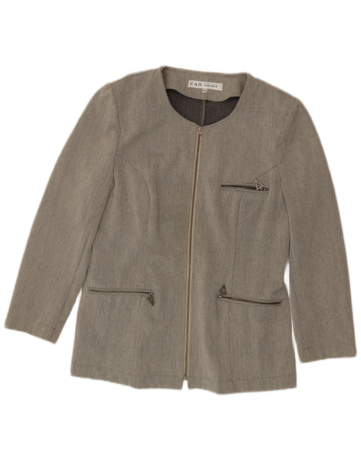 Zabaione Womens Full Zip Blazer Jacket IT 42 Medium Grey Pinstripe
